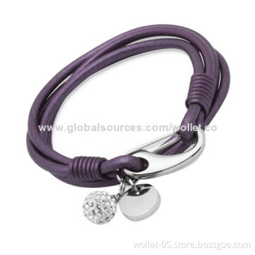 Women's Freshwater Pearl Leather Bracelet with Stainless Steel Lock, CZ Stone, Can be WholesaleNew